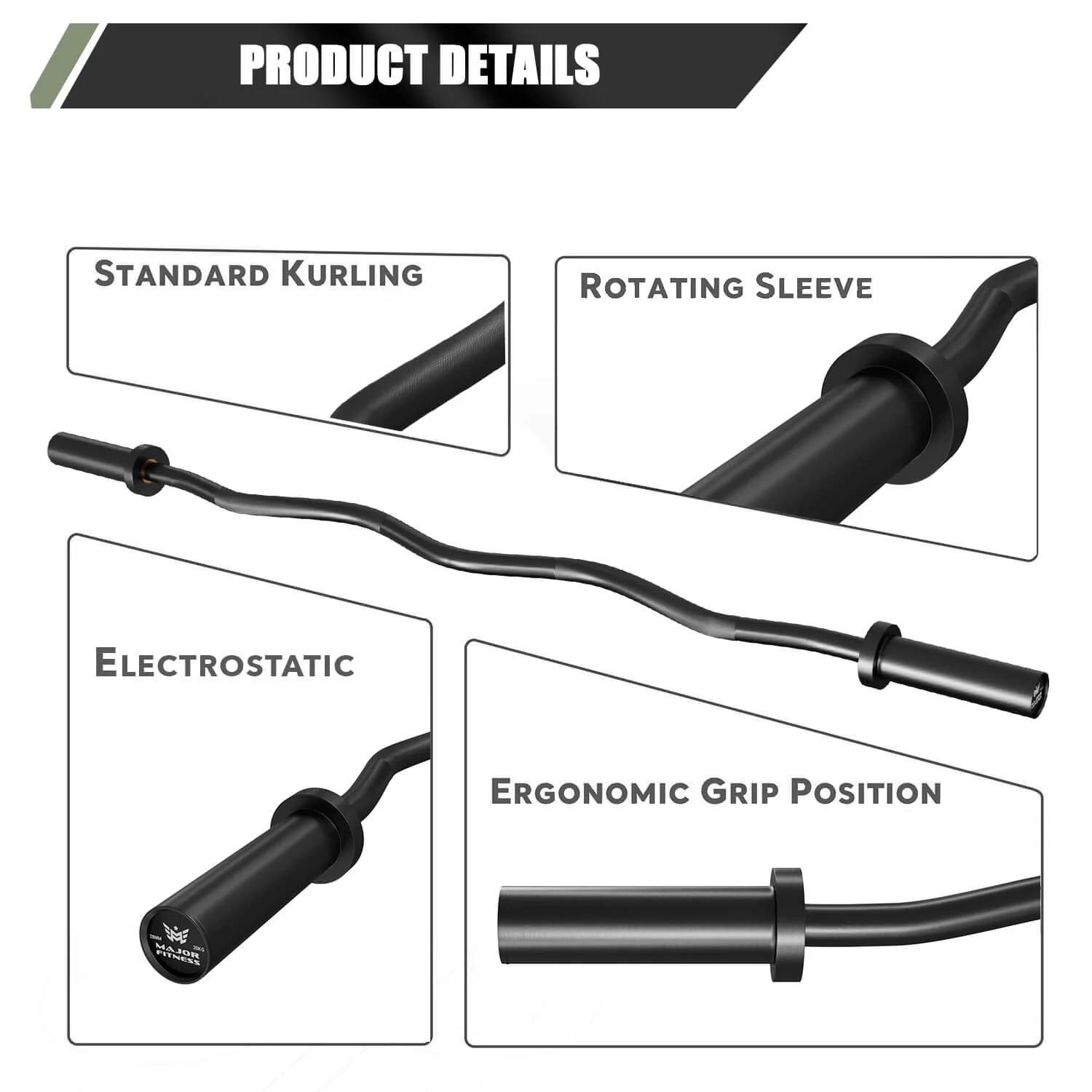 Major Fitness 122CM Olympic EZ Curl Barbell - Image 5