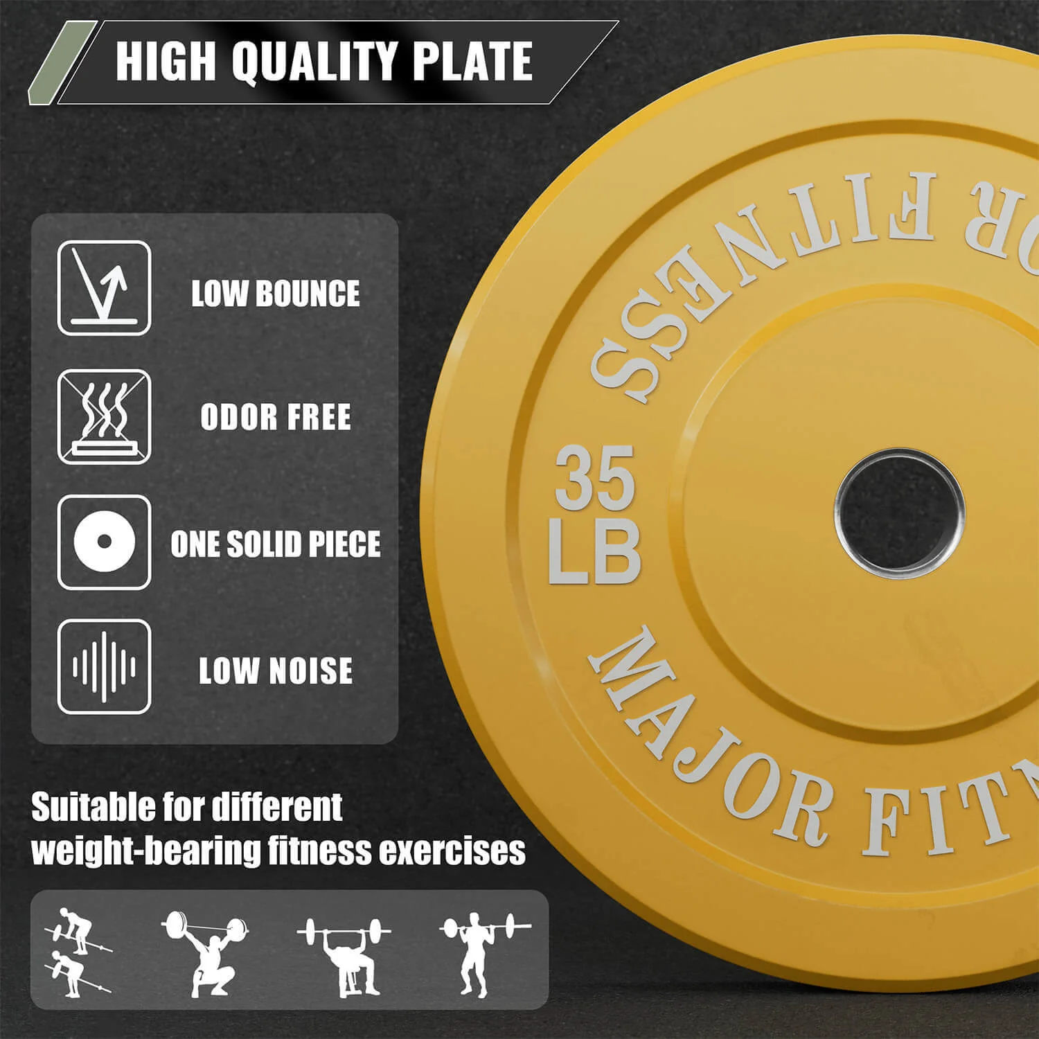 Major Fitness Low Bounce Bumper Plates Olympic Weight Plates 104KG Set - Image 3